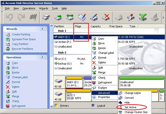 Set active partition